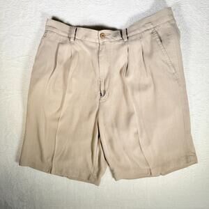 Caribbean Men's Shorts 36 Beige Relaxed Fit Pleated Silk Bermuda Pleated‎ Y2K